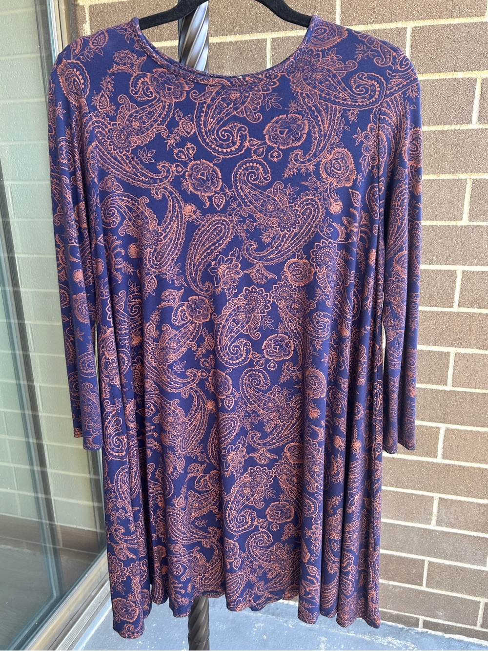Boohoo+ Navy Blue Cinnamon Rust Orange Paisley Swing Mini Dress 12 | Retro Boho